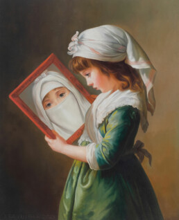 Looking in a mirror (After Elisabeth Vigée Le Brun) Öl auf Leinwand, 2023, 80 x 65 cm